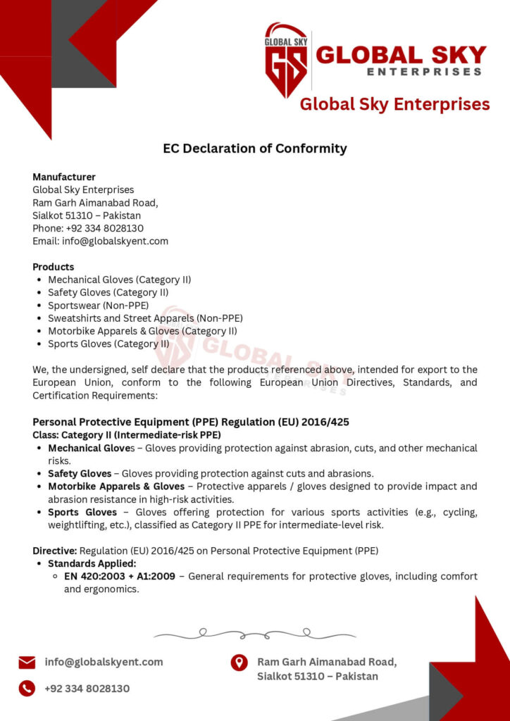 EC Declaration of Conformity - Global Sky Enterprises Pg01